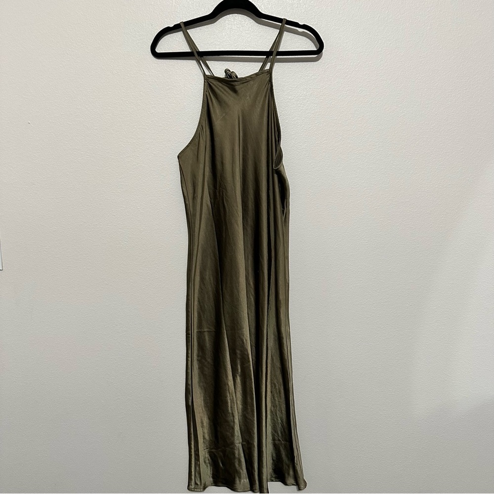 Vici women’s Melise Satin Halter Midi Dress Olive green size XL extra large.